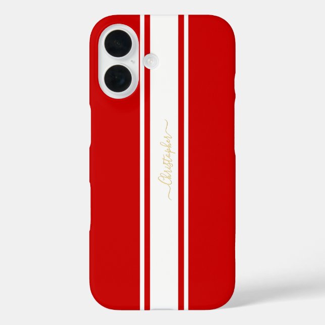 Red White Racing Stripes Gold Mit Monogramm Stylis Case-Mate iPhone Hülle (Rückseite)