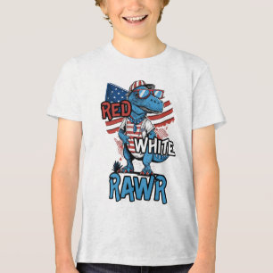 RED WHITE RAWR Patriotic Cool Dinosaurier Tri-Blend Shirt