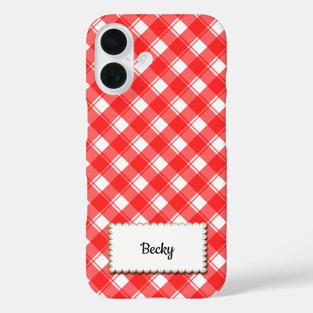 Red White Retro Gingham Plaid Custom Case-Mate iPhone Hülle (Rückseite)