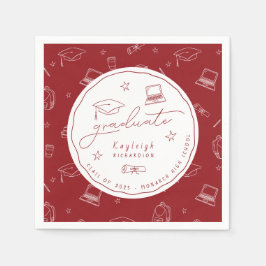 Red White Retro Whimsical Graduation Party Napkins Serviette