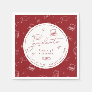 Red White Retro Whimsical Graduation Party Napkins Serviette