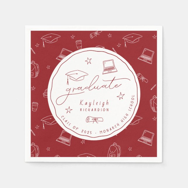 Red White Retro Whimsical Graduation Party Napkins Serviette (Vorderseite)