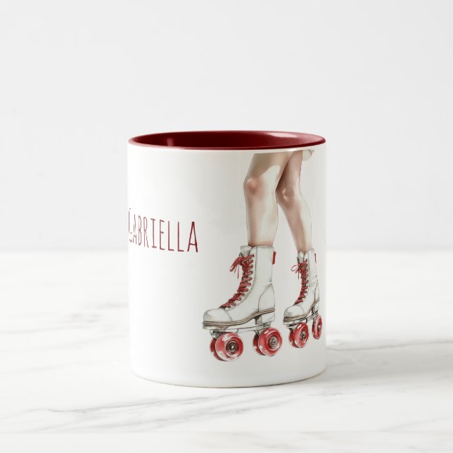 Red White Roller Skates Zweifarbige Tasse (Mittel)