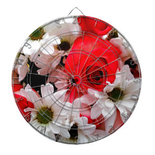 Red-White-Rose-Daisies-Bouquet-DART-BOARD Dartscheibe