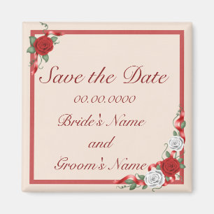 Red & White Roses Save the Date Hochzeitsmagazin Magnet