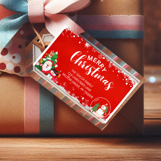 Red White Rustic Snowflake Weihnachtslabel Adressaufkleber