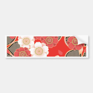 Red & White Sakura Japanischer Kimono Autoaufkleber