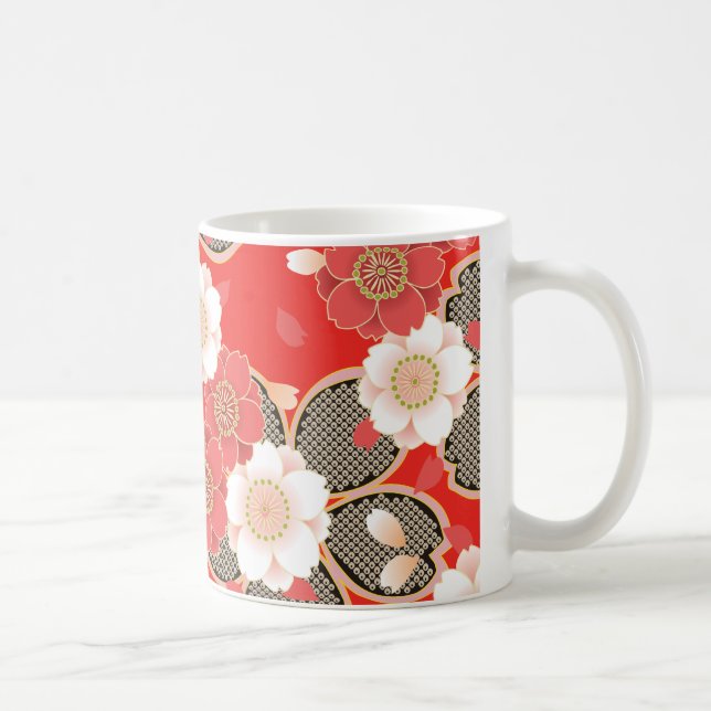 Red & White Sakura Japanischer Kimono Kaffeetasse (Rechts)
