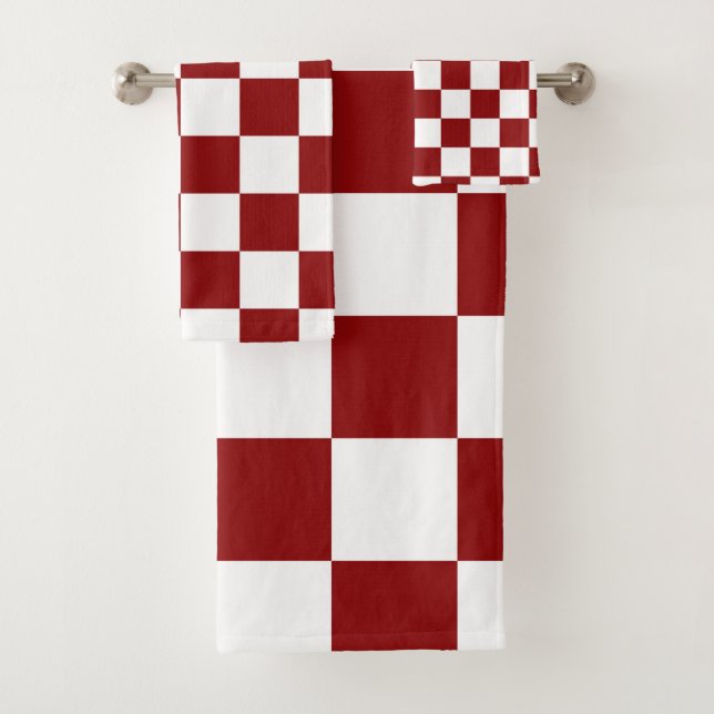 Red White Schachbrett Badhandtuch Set (Insitu)