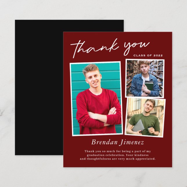 Red White Script 3 Foto Abschluss Vielen Dank (Vorne/Hinten)