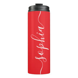 Red White Script Custom Name Thermal Tumbler Thermosbecher