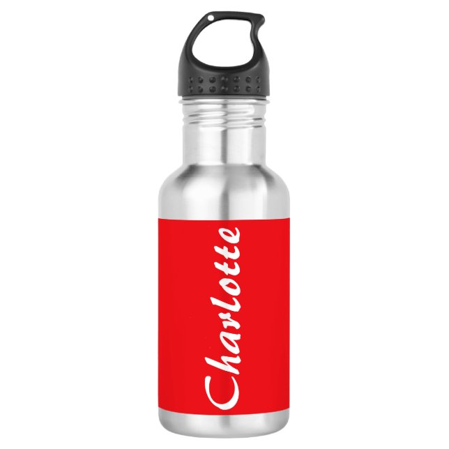 Red White Script Elegant Minimalistisch Moderner N Edelstahlflasche (Vorderseite)