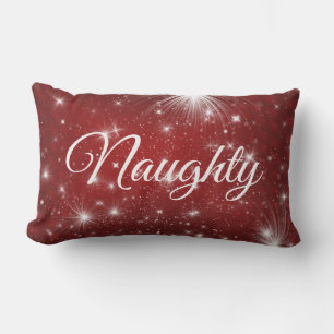 Red White Script Letters Naughty oder Nice Kissen Für Draußen