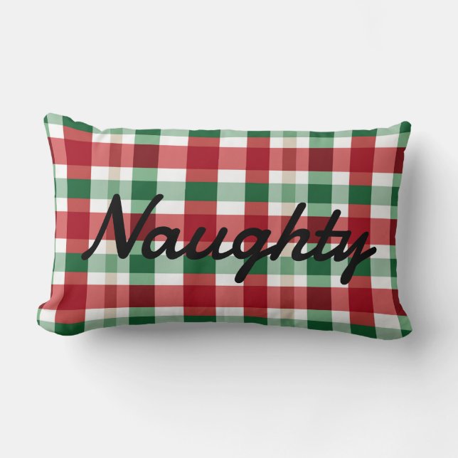 Red White Script Letters Naughty oder Nice Lendenkissen (Vorderseite)
