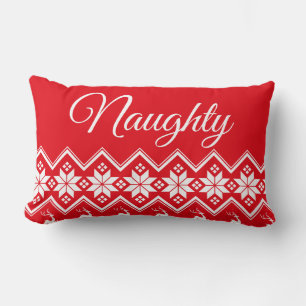 Red White Script Letters Naughty oder Nice Lendenkissen