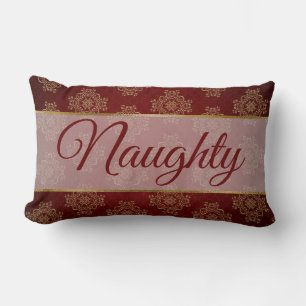 Red White Script Letters Naughty oder Nice Lendenkissen