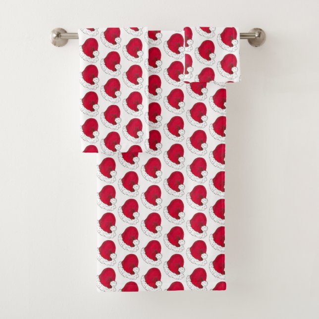 Red White Secret Santa Claus Hat Weihnachtsfeierta Badhandtuch Set (Insitu)