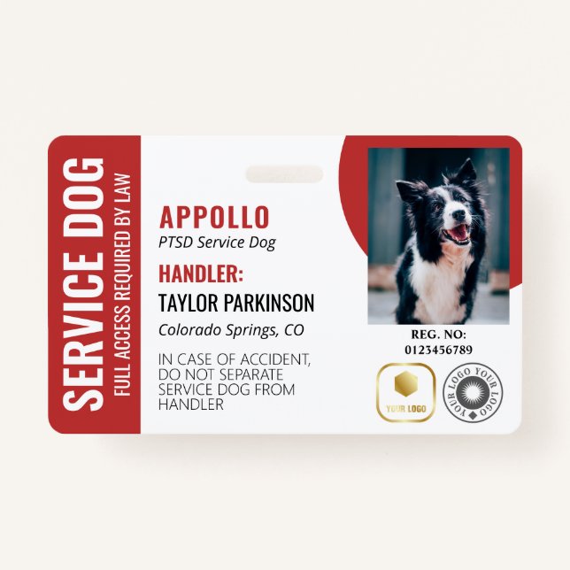 Red White Service Dog 2 Logos & Foto ID Ausweis (Vorderseite)