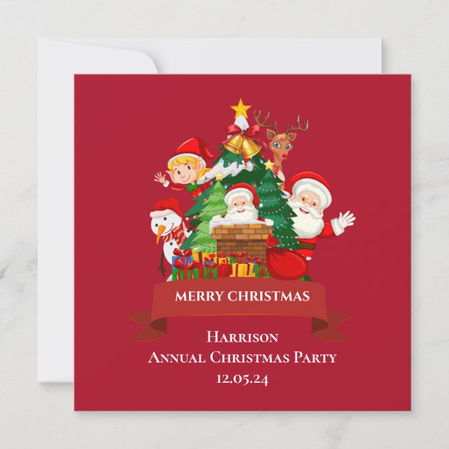 Red & White Simple Frohe Weihnachten Einladung (Vorderseite)