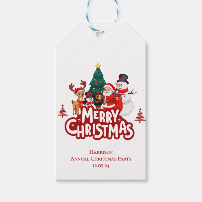 Red & White Simple Frohe Weihnachten Geschenkanhänger (Vorderseite)