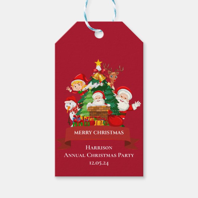Red & White Simple Frohe Weihnachten Geschenkanhänger (Vorderseite)