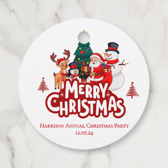 Red & White Simple Frohe Weihnachten Geschenkanhänger (Rückseite)