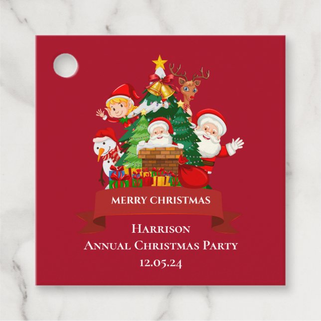 Red & White Simple Frohe Weihnachten Geschenkanhänger (Vorderseite)