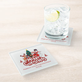 Red & White Simple Frohe Weihnachten Glasuntersetzer