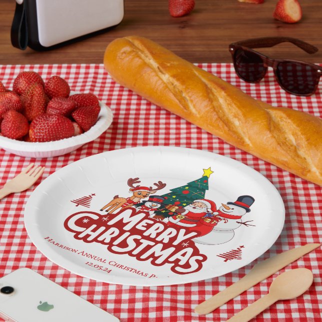 Red & White Simple Frohe Weihnachten Pappteller (Picknick)
