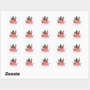 Red & White Simple Frohe Weihnachten Quadratischer Aufkleber