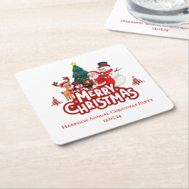 Red & White Simple Frohe Weihnachten Rechteckiger Pappuntersetzer