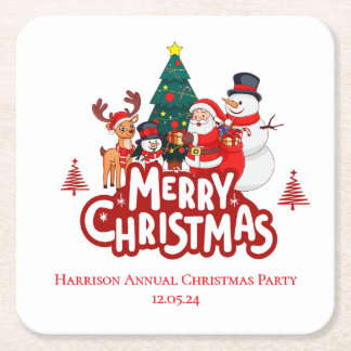 Red & White Simple Frohe Weihnachten Rechteckiger Pappuntersetzer