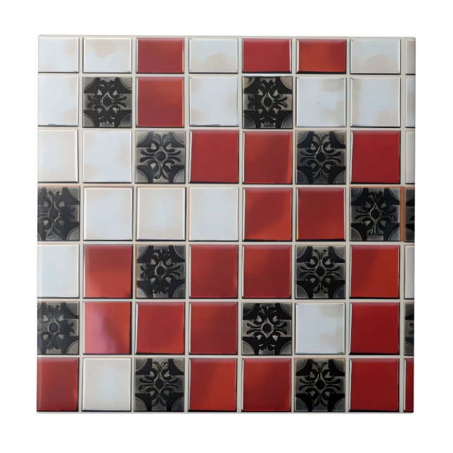 Red White Small Tile Pattern Fliese (Vorderseite)