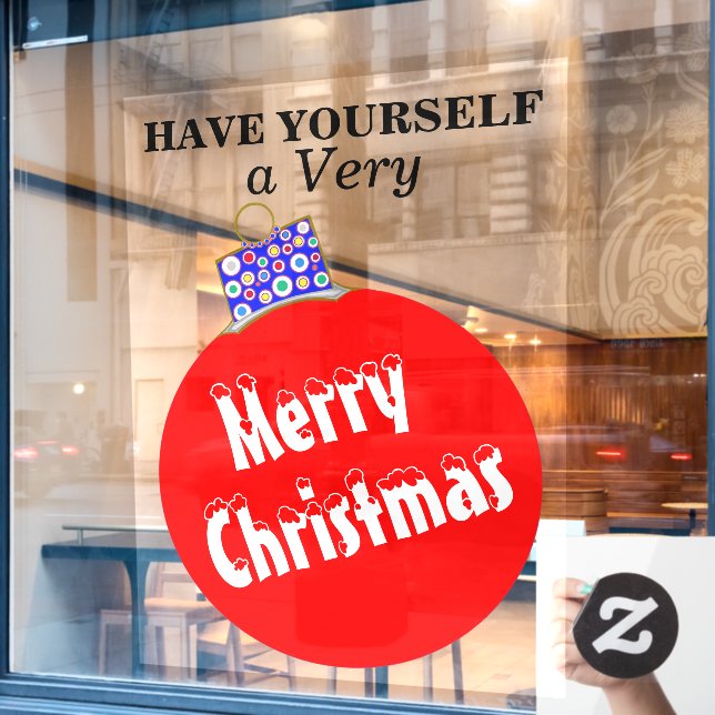 Red White Snow Capped Ornament Frohe Weihnachten  Fensteraufkleber (Café-Fenster)