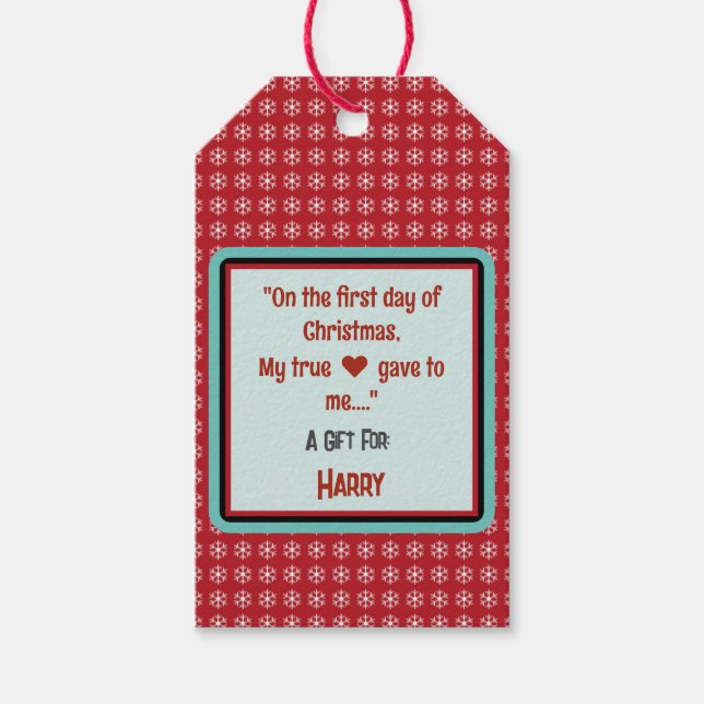 Red White Snowflags Skriptname Name Geschenkanhänger (Vorderseite)