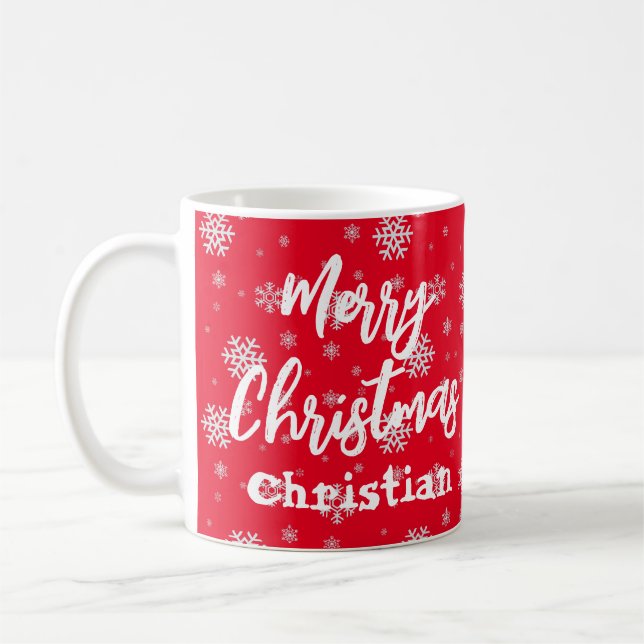 Red White Snowflake Elegant Einfach Frohe Weihnach Kaffeetasse (Links)