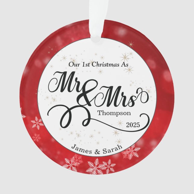 Red White Snowflake Erste Weihnachten Neu Ornament (Vorderseite)