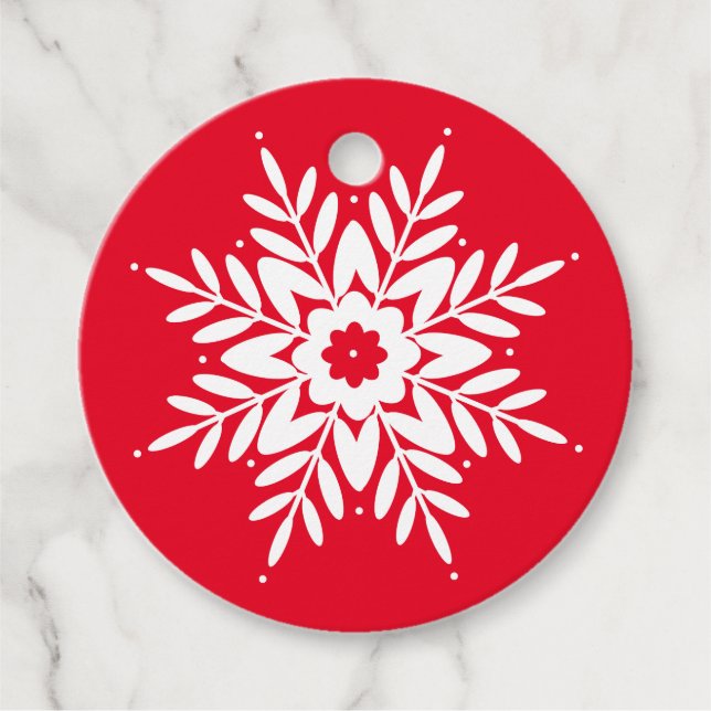 Red White Snowflake Geschenkanhänger (Vorderseite)