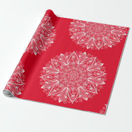 Red White Snowflake Mandala Art Pattern Weihnachte Geschenkpapier