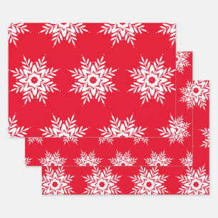 Red White Snowflake Muster Geschenkpapier Set