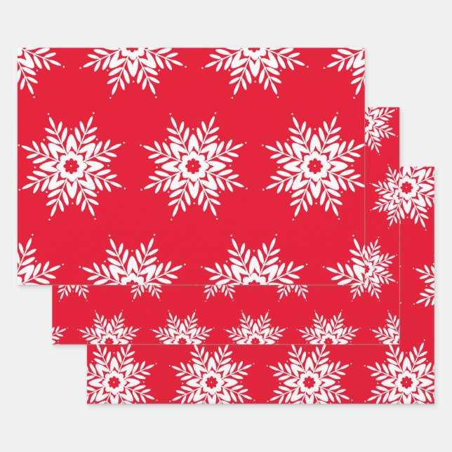 Red White Snowflake Muster Geschenkpapier Set (Set)