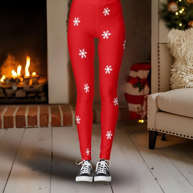 Red White Snowflake Muster Weihnachtsfeiertag Leggings (Von Creator hochgeladen)