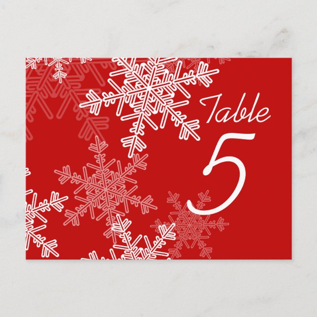 Red White Snowflake Weihnachten Hochzeit Tischnumm Postkarte (Vorderseite)
