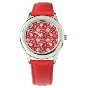 Red & White Snowflake Weihnachten Klassisches Must Armbanduhr