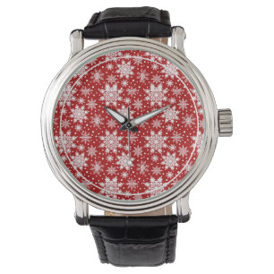 Red & White Snowflake Weihnachten Klassisches Must Armbanduhr