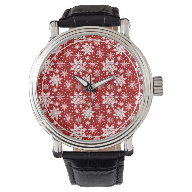 Red & White Snowflake Weihnachten Klassisches Must Armbanduhr (Vorderseite)
