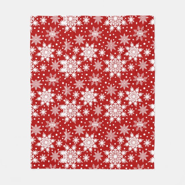 Red & White Snowflake Weihnachten Klassisches Must Fleecedecke (Vorderseite)