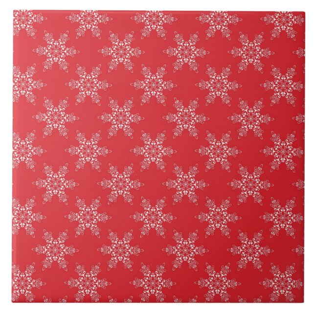 Red White Snowflakes Fliese (Vorderseite)