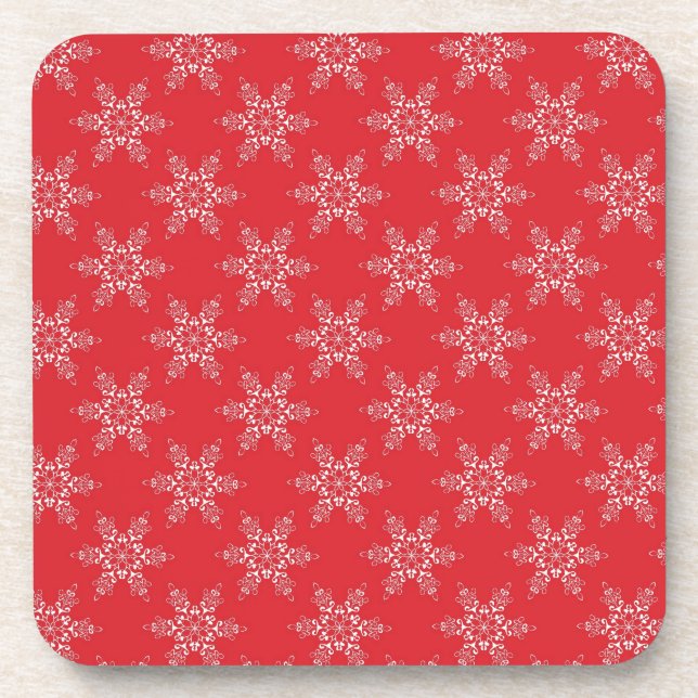 Red White Snowflakes Getränkeuntersetzer (Vorderseite)