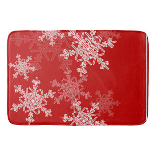 Red White Snowflakes Minimalistisch Weihnachten Badematte